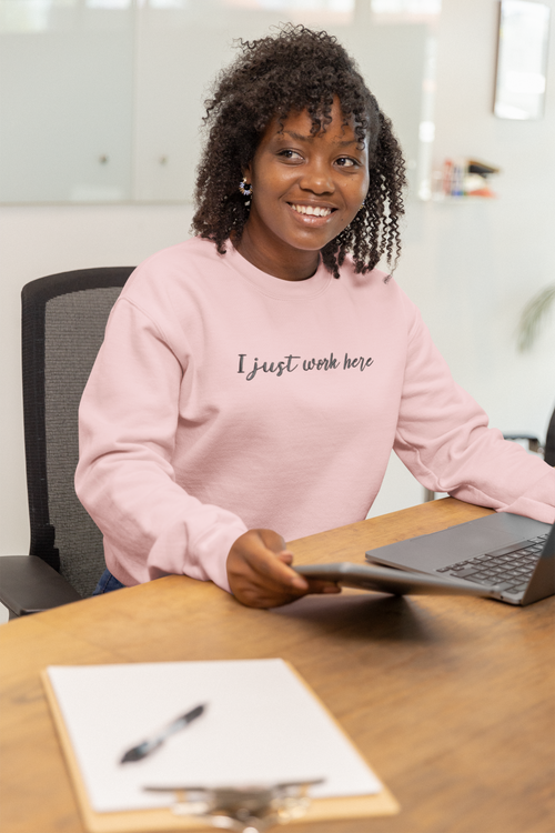 I Just Work Here Embroidered Nurse Crewneck Sweatshirt| On Duty Off Filter Collection