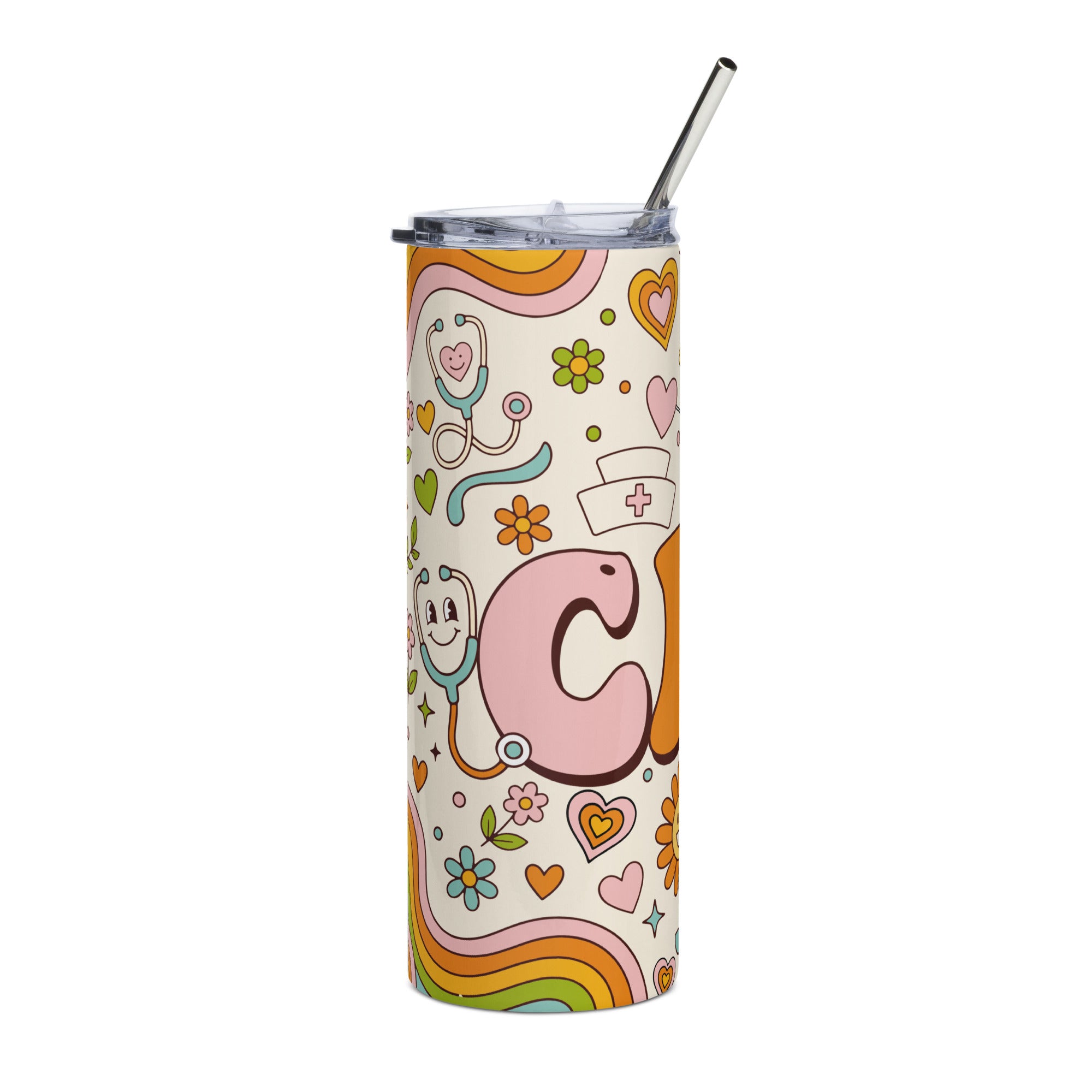 Retro Groovy CNA Tumbler | Skinny Stainless Steel | 20 oz with Straw