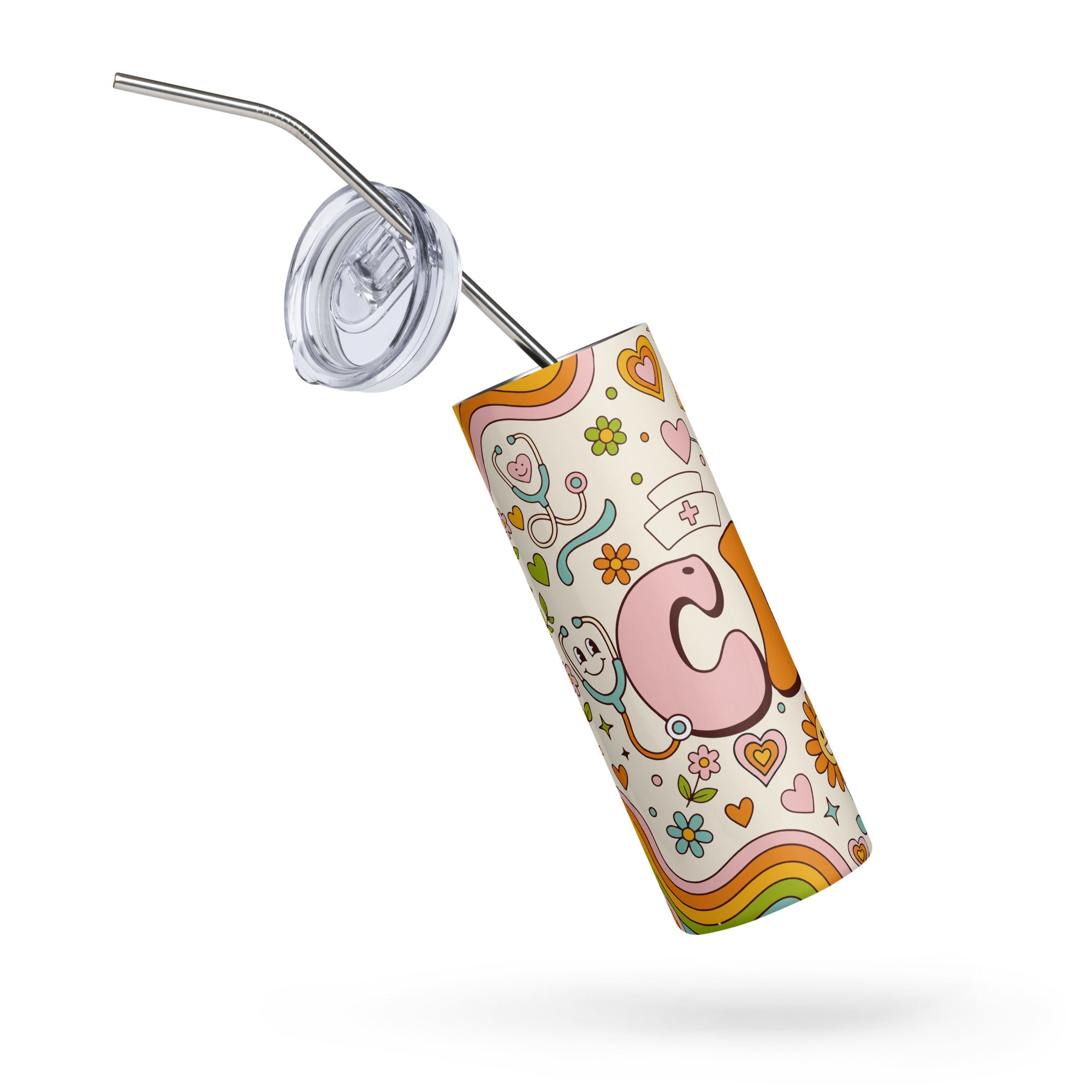 Retro Groovy CNA Tumbler | Skinny Stainless Steel | 20 oz with Straw